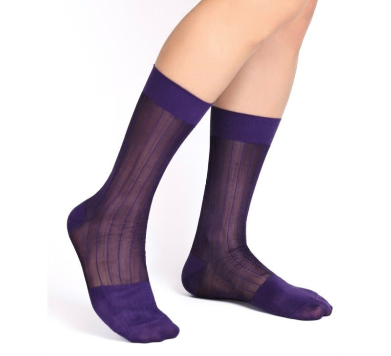Purple Ribbed Sheer Dress Socks for Men