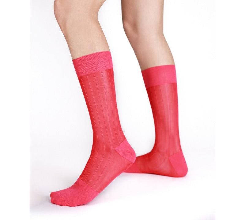 Coral Ribbed Sheer Dress Socks for Men