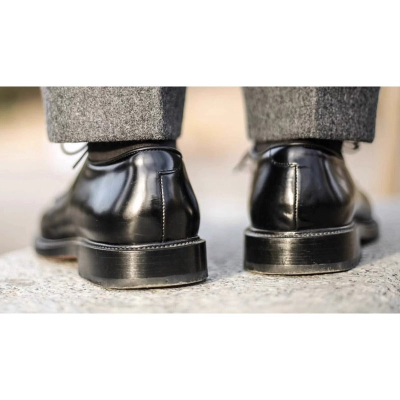 Handmade Black Leather Derby Shoes for Men, Plain Toe Lace-Up Dress Shoes