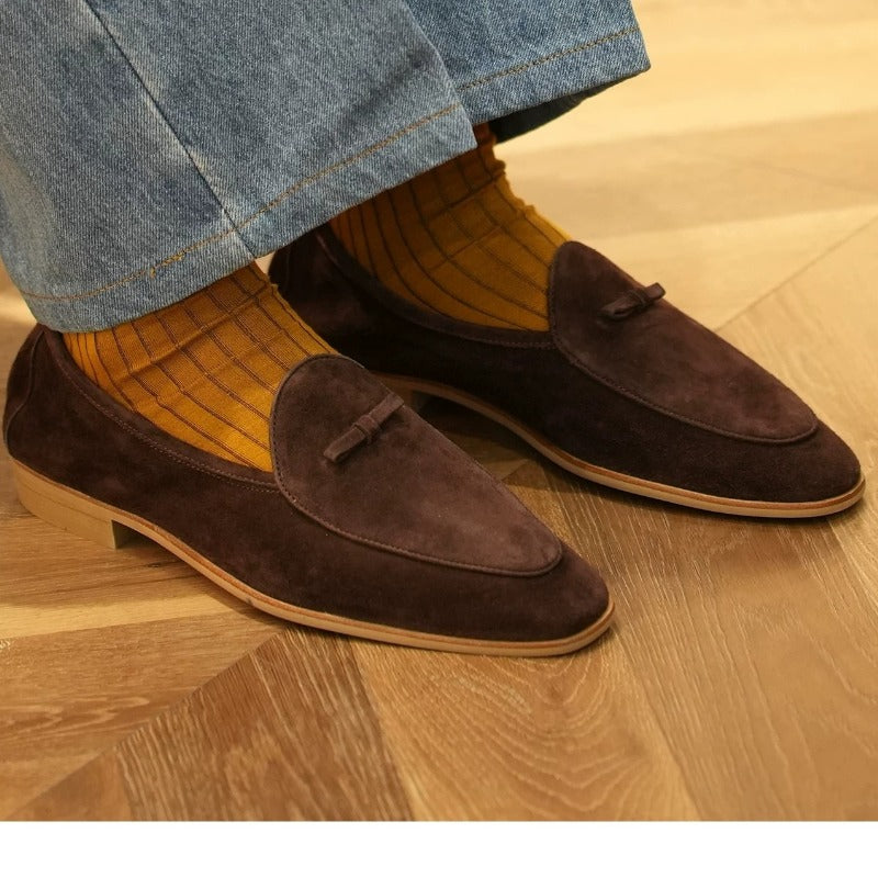 Handmade Suede Tassel Loafers for Men