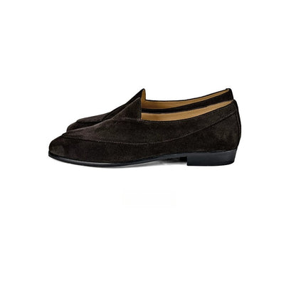 Handmade Dark Brown Suede Belgian Loafers for Men, Slip-On Dress Shoes
