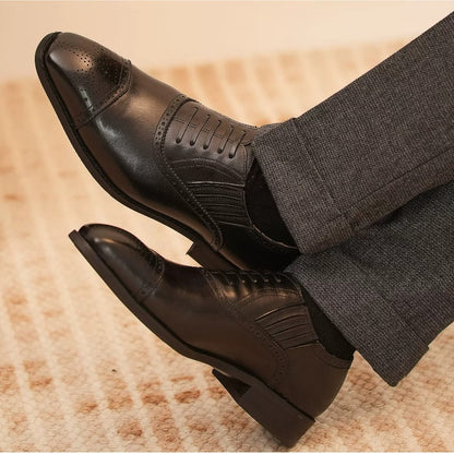 Handmade Dark Brown Cap-Toe Oxford Brogue Shoes for Men, Leather Lace-Up Dress Shoes