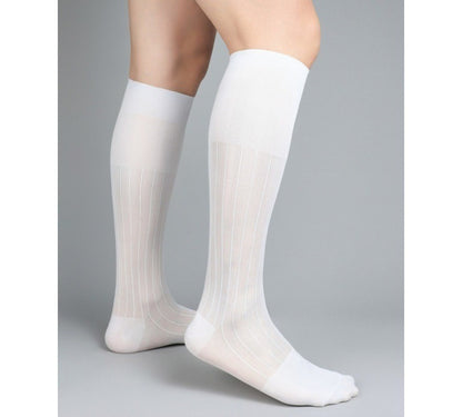 Lunepebbla eight ribbed sheer nylon knee-high dress socks collection in eight colors