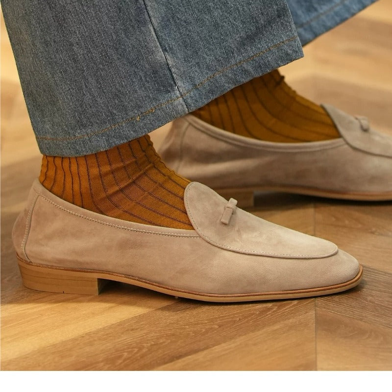 Handmade Suede Tassel Loafers for Men