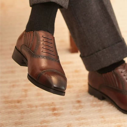 Handmade Dark Brown Cap-Toe Oxford Brogue Shoes for Men, Leather Lace-Up Dress Shoes