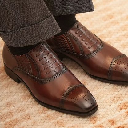 Handmade Dark Brown Cap-Toe Oxford Brogue Shoes for Men, Leather Lace-Up Dress Shoes