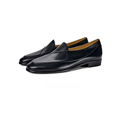 Handmade Black Leather Belgian Loafers for Men, Slip-On Dress Shoes