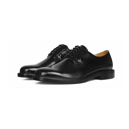 Handmade Black Leather Derby Shoes for Men, Plain Toe Lace-Up Dress Shoes