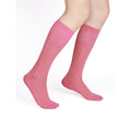 Pink Ribbed Sheer Knee-High Dress Socks for Men