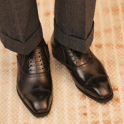 Handmade Dark Brown Cap-Toe Oxford Brogue Shoes for Men, Leather Lace-Up Dress Shoes