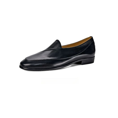 Handmade Black Leather Belgian Loafers for Men, Slip-On Dress Shoes