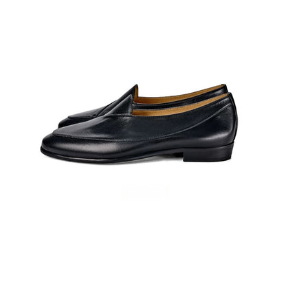 Handmade Black Leather Belgian Loafers for Men, Slip-On Dress Shoes