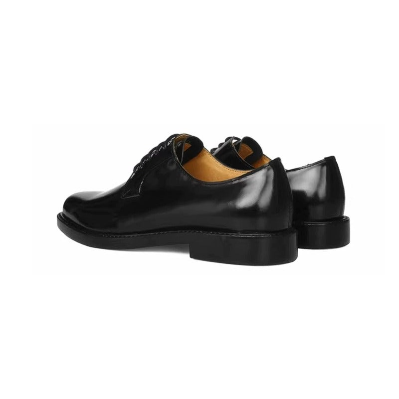 Handmade Black Leather Derby Shoes for Men, Plain Toe Lace-Up Dress Shoes