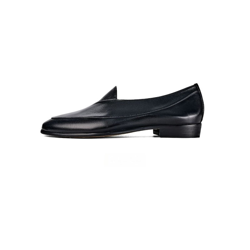 Handmade Black Leather Belgian Loafers for Men, Slip-On Dress Shoes
