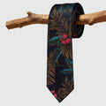 Tropical Botanical Mulberry Silk Necktie, Yarn-Dyed Jacquard Woven Mens Tie