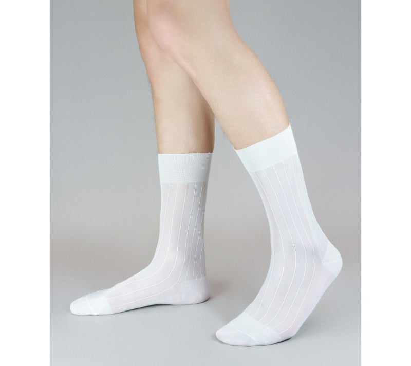 Lunepebbla ribbed sheer brown nylon dress socks with contrast toe and heel panels