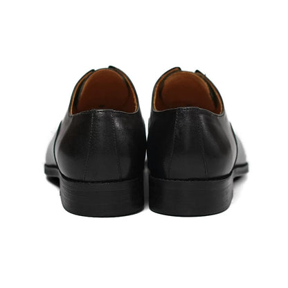 Handmade Black Leather Laceless Cap-Toe Oxfords for Men, Slip-On Dress Shoes