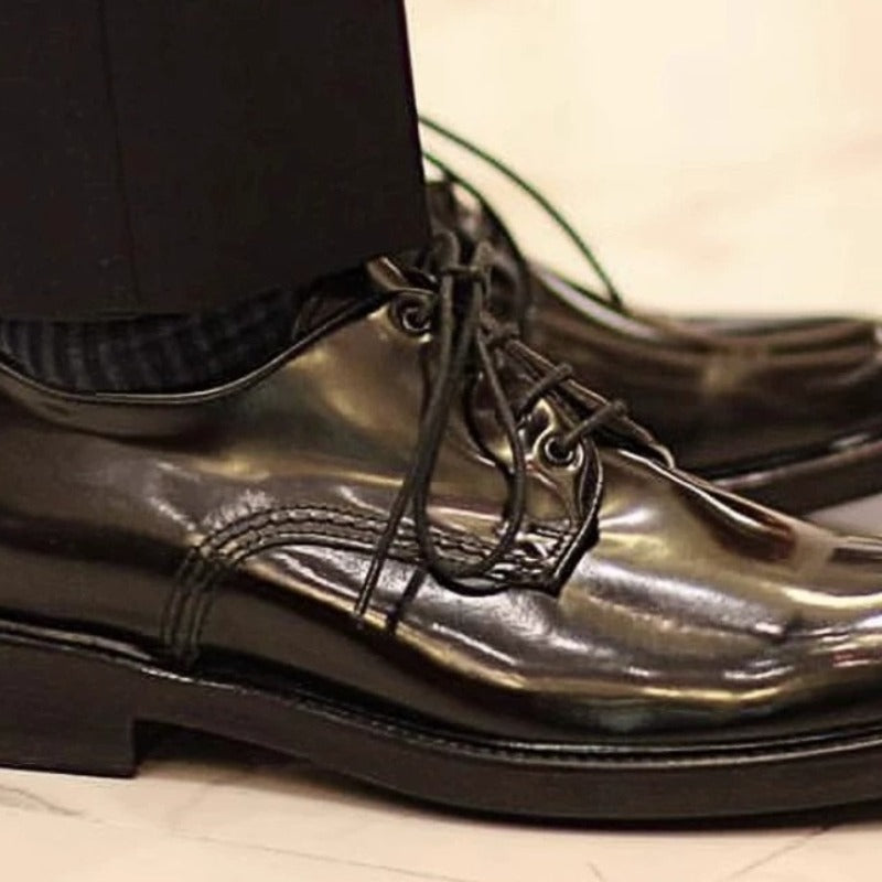Handmade Black Leather Derby Shoes for Men, Plain Toe Lace-Up Dress Shoes