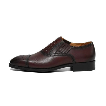 Handmade Dark Brown Cap-Toe Oxford Brogue Shoes for Men, Leather Lace-Up Dress Shoes