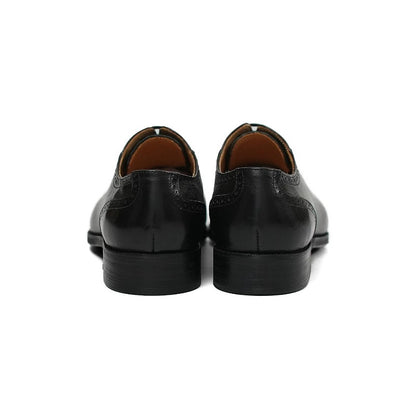 Lunepebbla waxed calfskin cap-toe oxford shoes in black and brown with brogue detailing