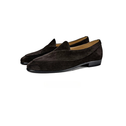 Handmade Dark Brown Suede Belgian Loafers for Men, Slip-On Dress Shoes