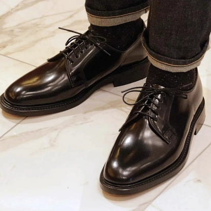 Handmade Black Leather Derby Shoes for Men, Plain Toe Lace-Up Dress Shoes