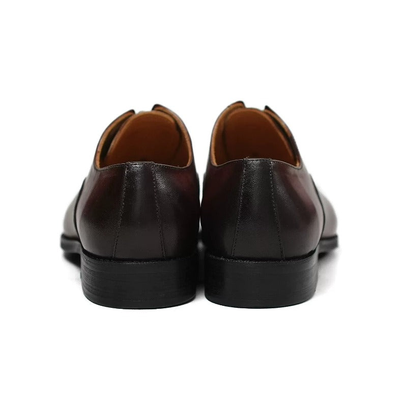 Handmade Brown Leather Laceless Cap-Toe Oxfords for Men, Slip-On Dress Shoes