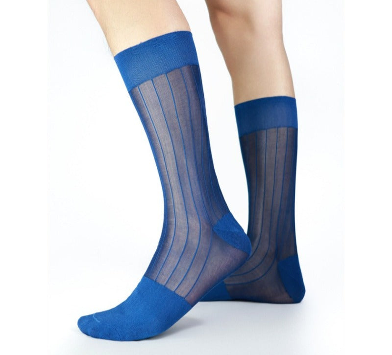 Sky Blue Ribbed Sheer Dress Socks for Men